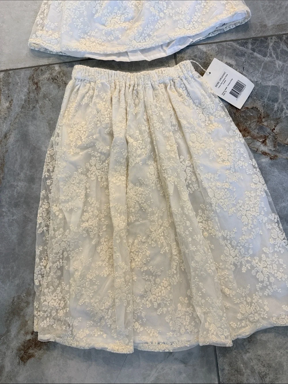 Girls Cream Lace Two-Piece Matching Set - Elegant Tank Top & Skirt